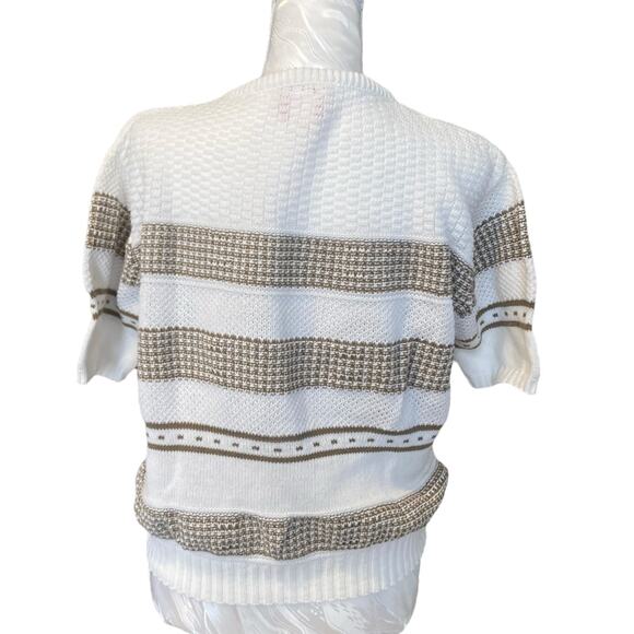 Vintage 80s Carriage Court Classic White Green Grecian Cotton Knit Top Sz Medium - Picture 2 of 16